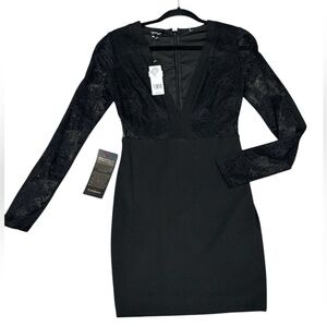 Bebe NWT Black Plunge V-Neck Lace Ponte Dress – XS